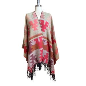 NOBIA Southwestern Aztec Boho Fringe Poncho Shawl Wrap One Size OS